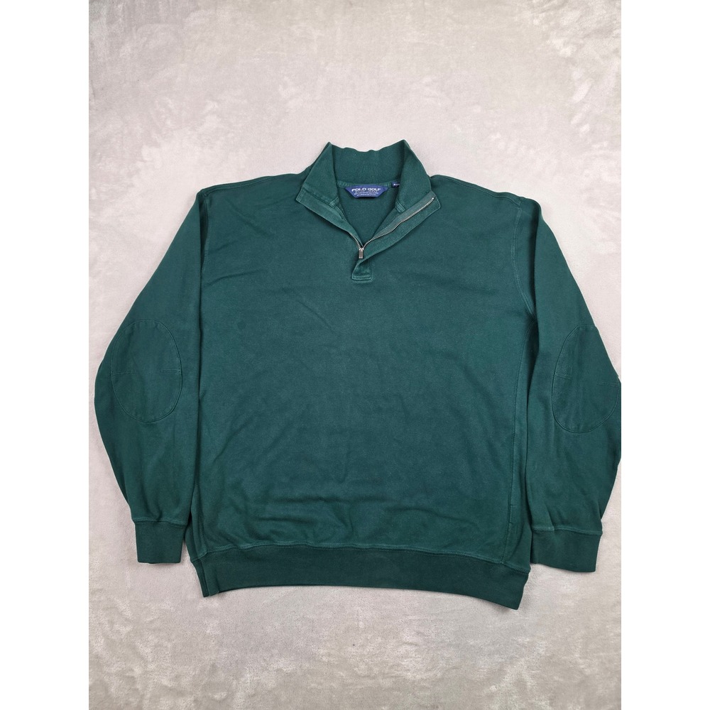 Vintage Polo Golf Ralph Lauren Quarter Zip Mens XL Green Elbow Patches *Read